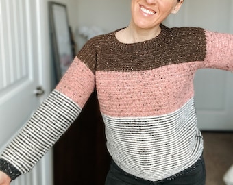 MOTIF AU CROCHET // Pull rayé, pull color block, crochet d'automne, crochet d'hiver, pull moderne, pull, haut // pull napolitain