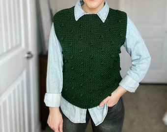 CROCHET PATTERN // Crochet Vest, Bobble Stitch Sweater Vest, Textured Preppy Vest, Sleeveless Sweater, Pullover, Slip-over // Nantucket Vest