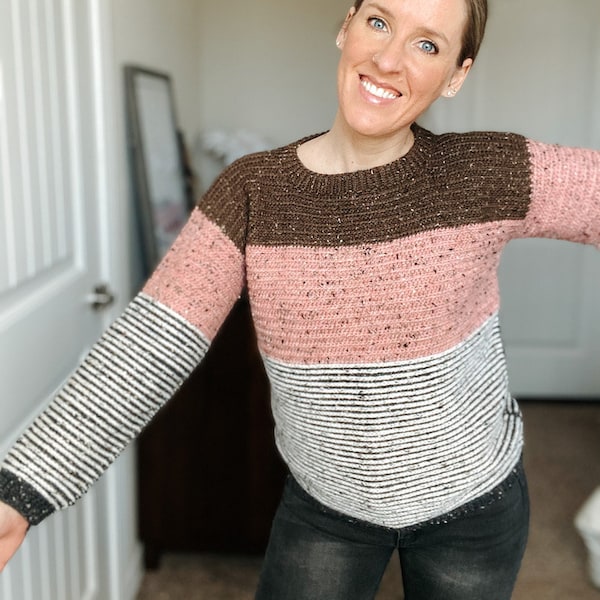 CROCHET PATTERN // Striped Sweater, Colorblock Sweater, Fall Crochet, Winter Crochet, Modern Pullover, Jumper, Top // Neapolitan Pullover