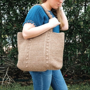 CROCHET PATTERN // Modern Oversized Tote, Market Bag, Beach Tote, Diaper Bag, Travel Tote, Bobble Stitch Purse, Project Tote // Modbob Tote image 1