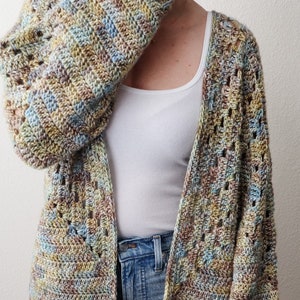 CROCHET PATTERN // Crochet Cardigan, Granny Square Cardigan, Modern Sweater, Lacy Hexagon Pullover, Oversized Sweater //Homebody Cardi
