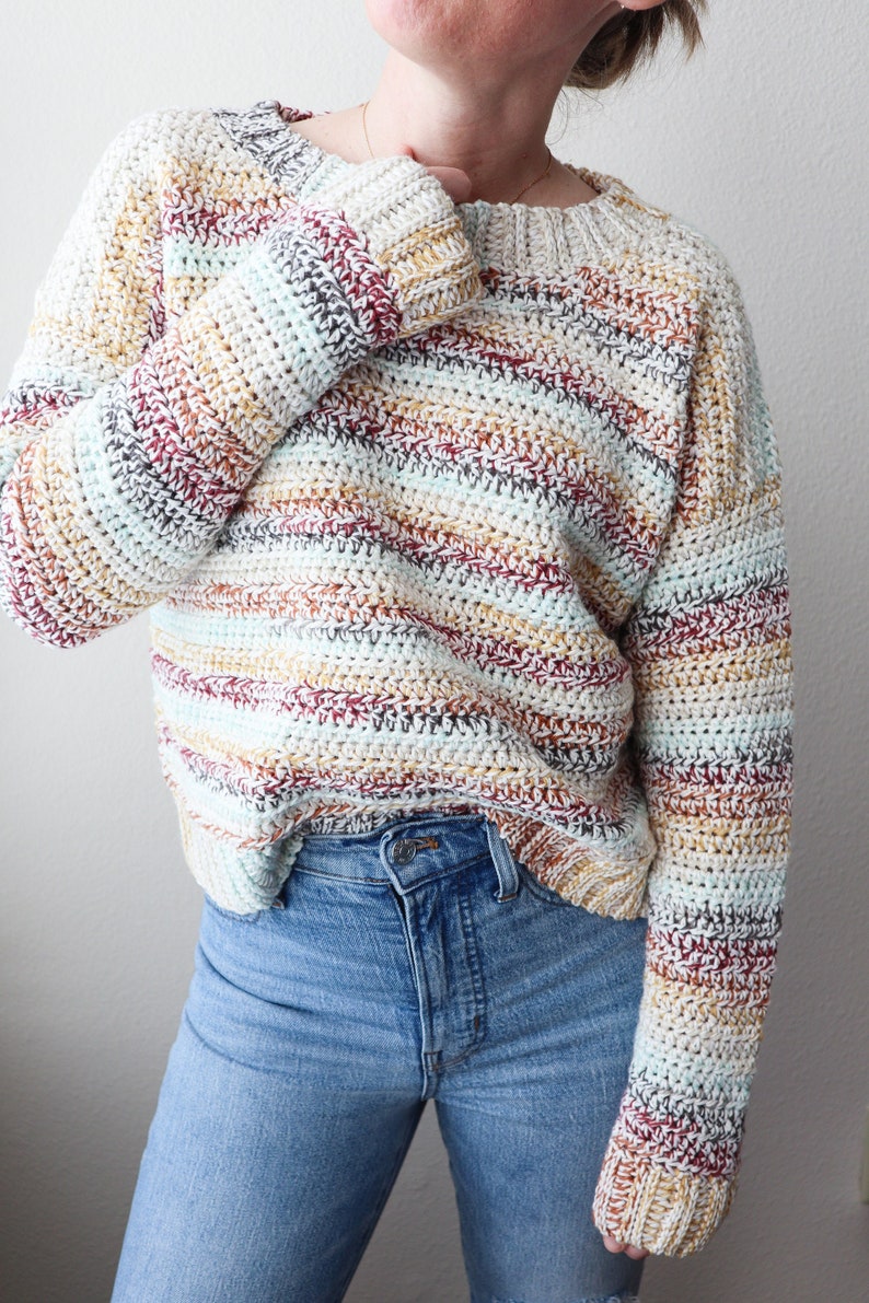 CROCHET PATTERN // Striped Crochet Sweater, Pullover, Jumper, Cropped Sweater, Crochet Shirt, Crochet Top, Modern Sweater// Stratum Pullover image 1