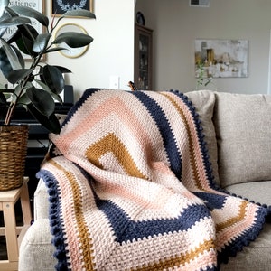 CROCHET PATTERN // Crochet Throw,  Granny Square Blanket, Modern Afghan, Home Decor, Geometric Striped Bobble Throw // Oasis Coverlet