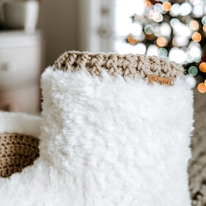 CROCHET PATTERN // Women's Slippers, Faux Fur Fuzzy Slippers, Slipper Boots, Winter Crochet, Christmas Crochet // Snowed In Cabin Slippers image 4