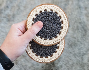 CROCHET PATTERN // Crochet Coasters, Modern Decorative Coasters, Farmhouse Crochet, Crochet + Cork Coasters, Home Decor, Drink Coasters