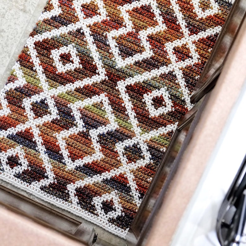 CROCHET PATTERN // Geometric Diamond Rug, Kitchen Rug, Bathroom Rug, Home Decor, Tapestry Crochet Rug, Floor Mat // Aztec Harvest Rug image 3