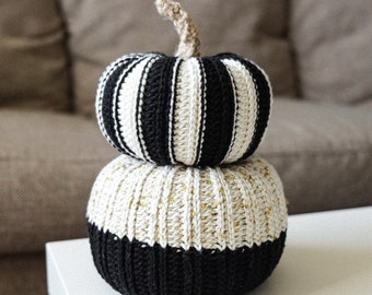 CROCHET PATTERN // Crochet Pumpkin, Striped Pumpkin, Rustic Farmhouse Crochet, Fall Crochet, Halloween Decoration, Autumn Home Decor