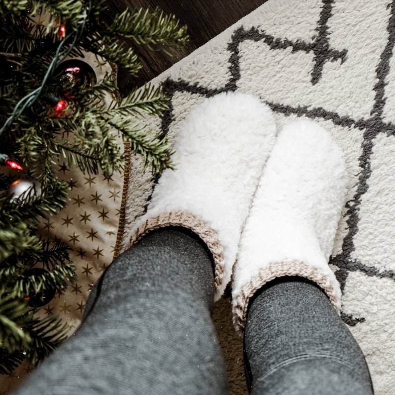 CROCHET PATTERN // Women's Slippers, Faux Fur Fuzzy Slippers, Slipper Boots, Winter Crochet, Christmas Crochet // Snowed In Cabin Slippers image 5