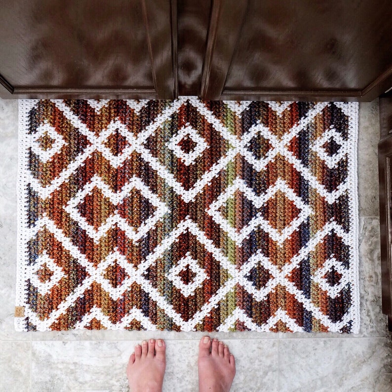 CROCHET PATTERN // Geometric Diamond Rug, Kitchen Rug, Bathroom Rug, Home Decor, Tapestry Crochet Rug, Floor Mat // Aztec Harvest Rug image 2