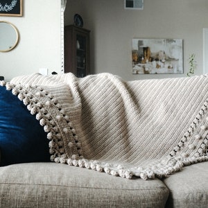 CROCHET PATTERN // Crochet Throw, Crochet Blanket, Bobble Stitch Throw, Bobble Fringe Blanket, Coverlet, Afghan, Home Decor // Modbob Throw