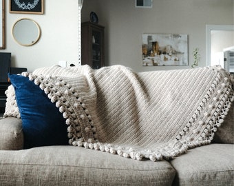 CROCHET PATTERN // Crochet Throw, Crochet Blanket, Bobble Stitch Throw, Bobble Fringe Blanket, Coverlet, Afghan, Home Decor // Modbob Throw