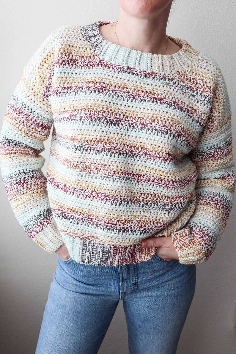 CROCHET PATTERN // Striped Crochet Sweater, Pullover, Jumper, Cropped Sweater, Crochet Shirt, Crochet Top, Modern Sweater// Stratum Pullover image 5