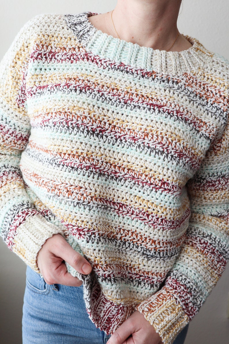CROCHET PATTERN // Striped Crochet Sweater, Pullover, Jumper, Cropped Sweater, Crochet Shirt, Crochet Top, Modern Sweater// Stratum Pullover image 8