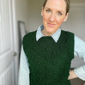 CROCHET PATTERN // Crochet Vest, Bobble Stitch Sweater Vest, Textured Preppy Vest, Sleeveless Sweater, Pullover, Slip-over // Nantucket Vest image 3