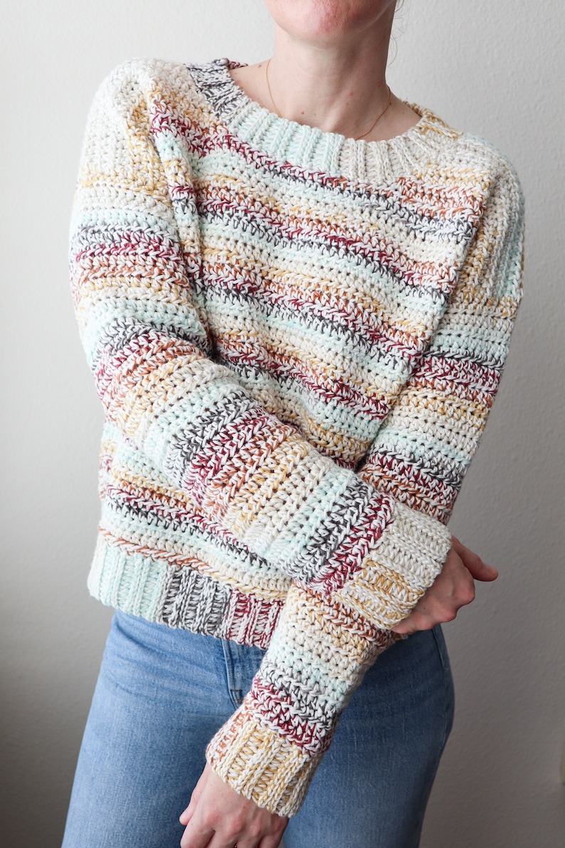 CROCHET PATTERN // Striped Crochet Sweater, Pullover, Jumper, Cropped Sweater, Crochet Shirt, Crochet Top, Modern Sweater// Stratum Pullover image 3