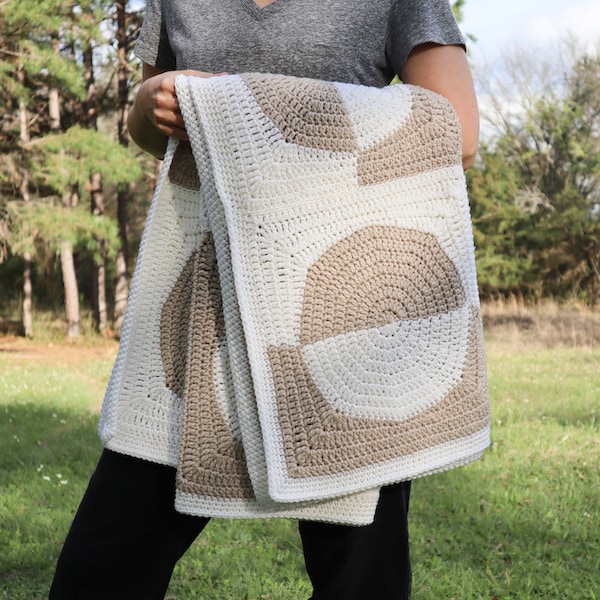 CROCHET PATTERN // Crochet Throw, Crochet Blanket, Granny Square Blanket, Geometric Throw, Afghan, Mid Century Modern // Contempo Coverlet