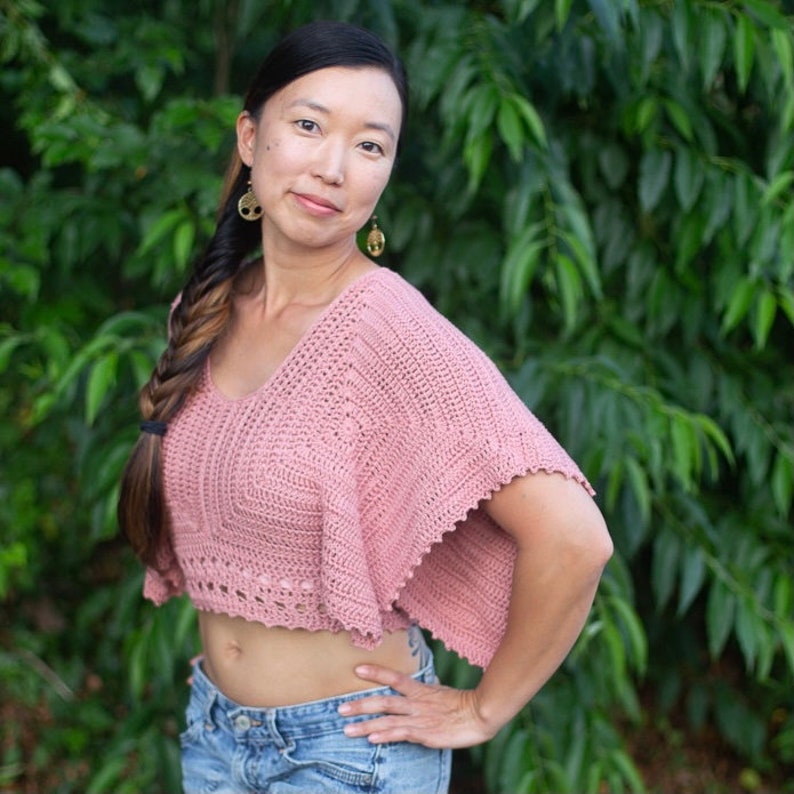 CROCHET PATTERN // Modern Flowy Crochet Tee, Crochet T-shirt, Crop Top, Summer Crochet, Lacy Crop Top, Granny Square Tee // Flow Free Tee image 7