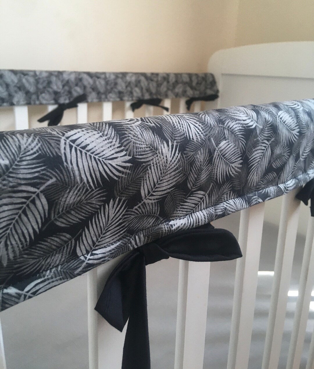 Cot/cotbed Teething Rail Protector Grey Palms on Black Etsy