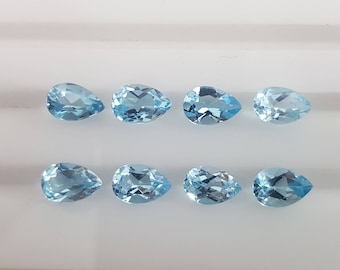 blue topaz faceted Gemstone 6 x 9 mm pear shape pieces 8 lot code no.60