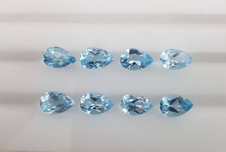 blue topaz faceted Gemstone 6 x 9 mm pear shape pieces 8 lot code no.60