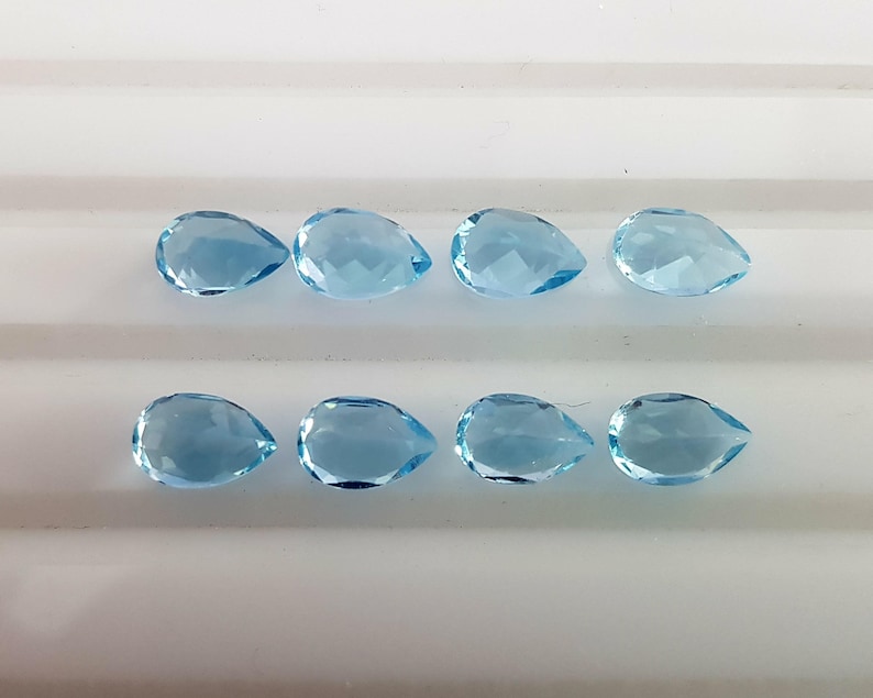 blue topaz faceted Gemstone 6 x 9 mm pear shape pieces 8 lot code no.60