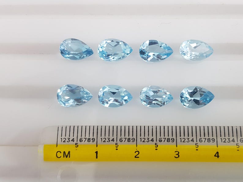 blue topaz faceted Gemstone 6 x 9 mm pear shape pieces 8 lot code no.60