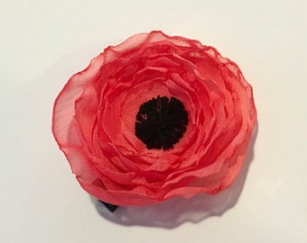 Poppy Hair Clip, Red Fabric Flower, Girl&#39;s Poppy Barette, Kid&#39;s Red Flower Hair Bow