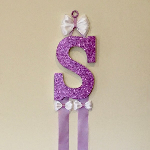 Custom Light Purple Glitter Hair Bow Organizer, Lavender Bow Holder, Barrette Holder, Girl's Hair Bow Holder, Sparkling Letter, Wall Letter