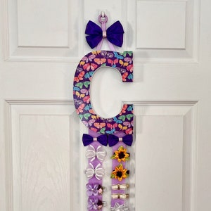 Custom Butterflies Hanging Hair Bow Organizer, Girl's Bow Holder, Pink, Purple, Green, Blue,  Butterfly Wall Letter, Initial Bow Holder