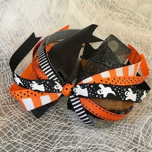 Streamer coda di cavallo di Halloween, nastri per capelli fantasma, elastico per capelli nero e arancione della ragazza, nastri per capelli di Halloween, accessorio di Halloween