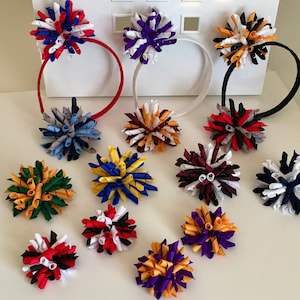 School Korker Hair Bows, Sports Team Hair Bows, High School Colors, Korker Clips, Korker Headband, Custom Korker Bows, Curly Ribbon Bows