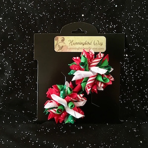 Christmas Korker Hair Bow Clip Set, Curly Hair Bows, Girl's Christmas Bows, Red and Green Korker Ribbon Hair Bows