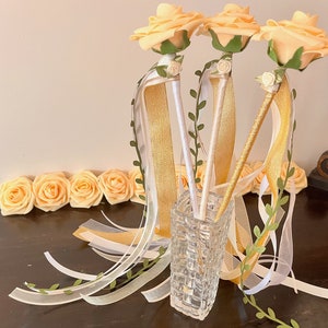 Yellow Rose Ribbon Wand: Flower Girl Princess Fairy Wand