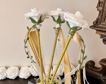 White Rose Ribbon Wand: Flower Girl Wedding Keepsake