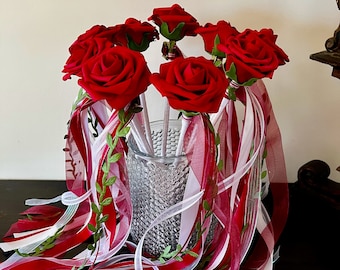 Ruby Red Rose Ribbon Wand: Princess Fairy Costume, Valentine's Wand