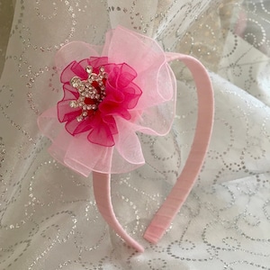 Princess Crown Headband, Pink Princess Headband, Organza Ribbon Headband