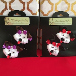 Puppy Dog Clip Set, Ribbon Dog Hair Bows, Ribbon Sculpture Dogs, Girl&#39;s Dogs Hair Clips, Dog Barettes