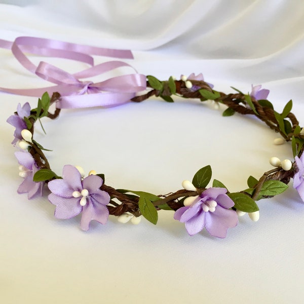 Purple Flowers Crown, Lavender, Wreath, Fairy Accessory, Flower Girl Crown, Bridal Headpiece