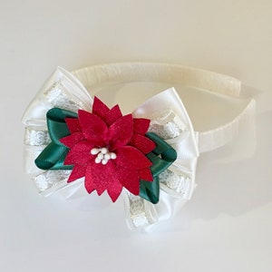 Christmas Poinsettia Headband or Stretch Headband, Girl&#39;s Holiday Headband, Red Flower Christmas Headband