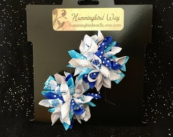 Winter Snowflake Korker Hair Bow Clips: Blue & White Set