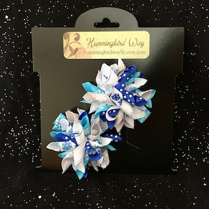 Winter White and Blue Korker Clip Set, Frozen Hair Bow Set, Hair Bow Korkers, Hanukkah Curly Ribbon Bows