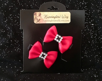 Santa Bows Clip Set, Christmas Hair Bow Set, Girl's Santa Claus Hair Clips, Satin Ribbon Holiday Hair Bows