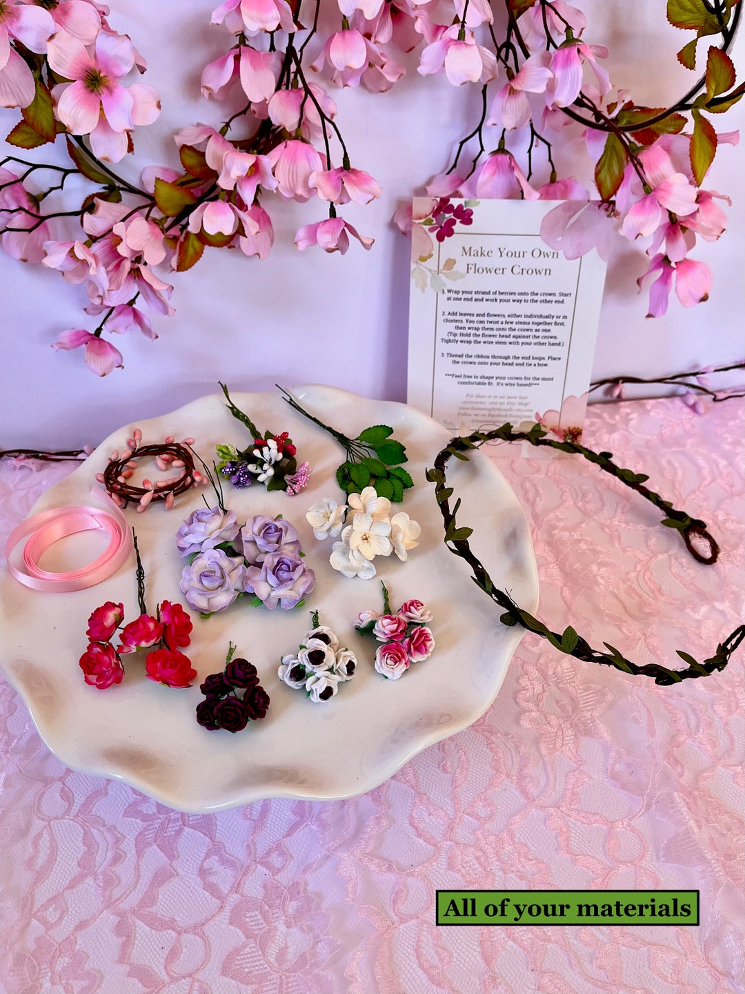 DIY Flower Crown Kit, Pink & Purple Flower Crown Kit, Make Your Own ...