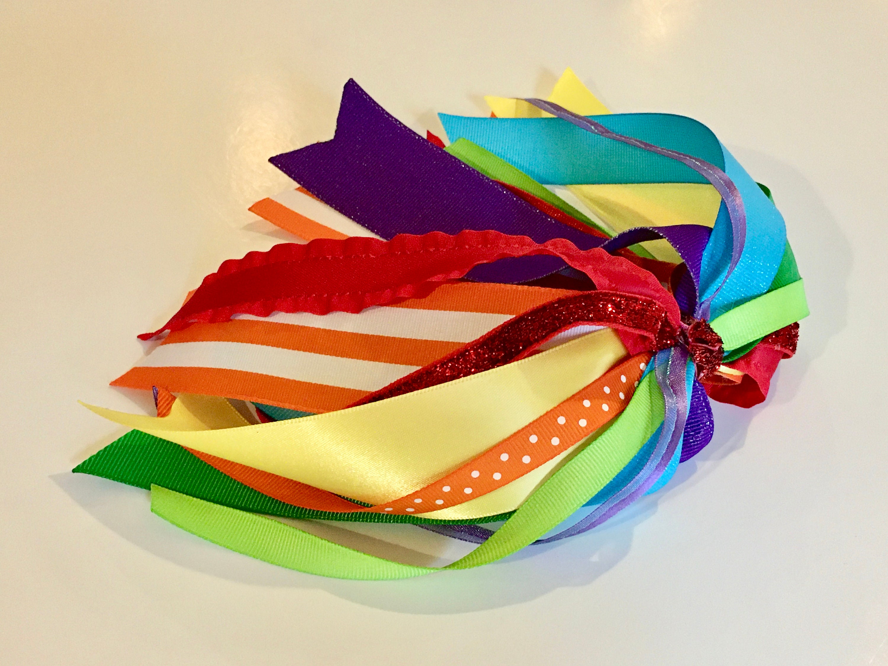 Rainbow Ponytail Streamer Ribbon Hair Tie Girl s Ribbon Etsy Ireland