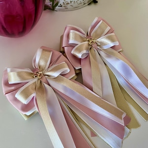 Pink & Gold Shimmer Horse Show Bows: Equestrian Hair Bows(Set of 2)