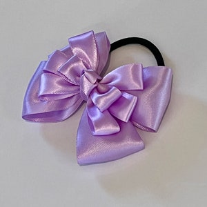 Lavender Hair Bow, Girl&#39;s Ponytail Bow, Light Purple Bow on Elastic Hair Tie