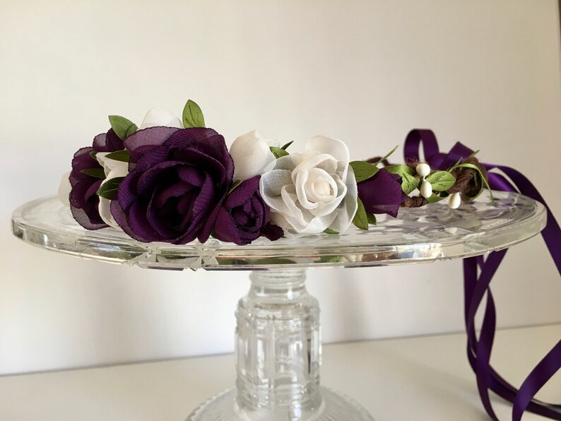Purple and Cream Rose Flower Crown Bridal Headpiece Flower Etsy