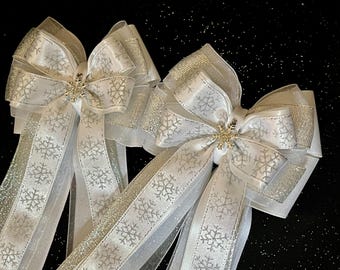 Snowflake Horse Show Bows: Winter Equestrian Hair Accessories (Set of 2(Set of 2)