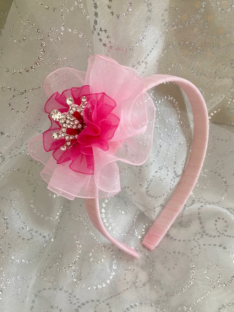 Princess Crown Headband Pink Princess Headband Organza Etsy