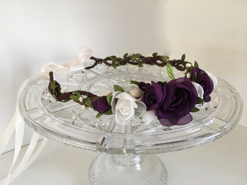 Purple and Cream Rose Flower Crown Bridal Headpiece Flower Etsy